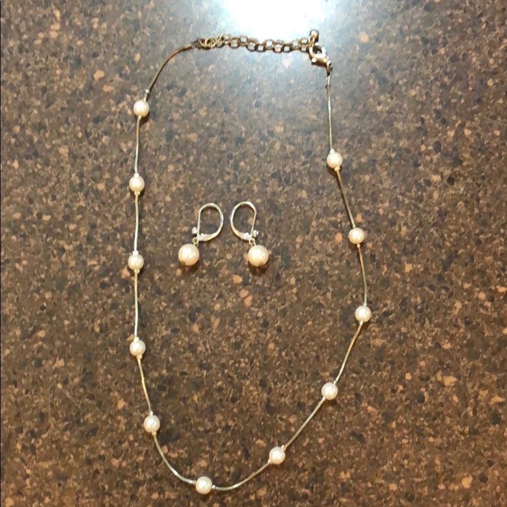 Pearl necklace and earrings